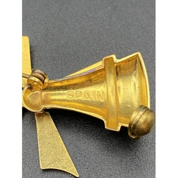 Vintage Windmill Brooch Moving Spins Gold Tone Black Signed SPAIN Whimsical - Picture 5 of 7